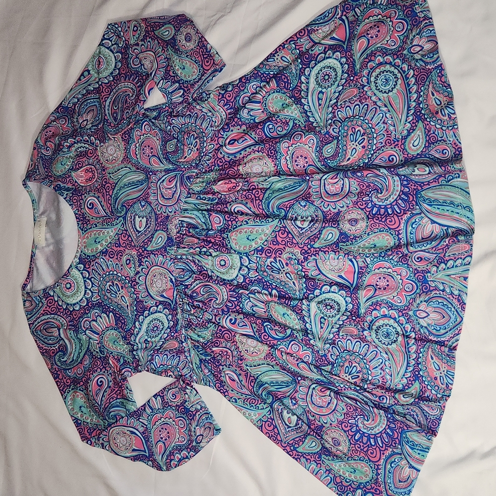 NWOT Simply Southern Colorful Paisley Print Peplum Tunic shirt